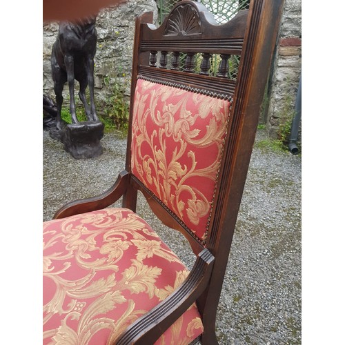 1680 - Antique Mahogany Chair Upholstered on Turned Supports