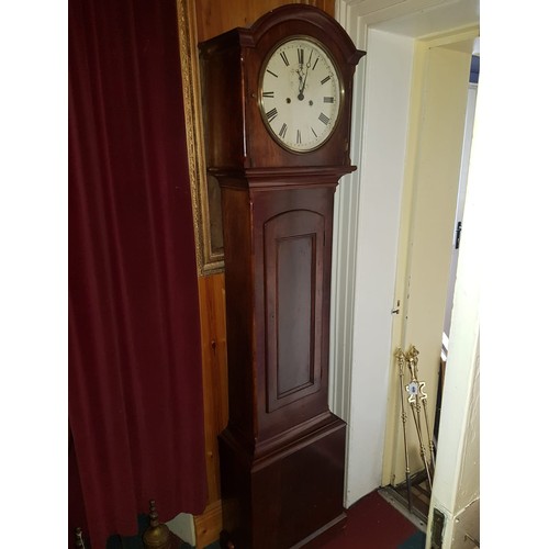 913 - William IV Figured Mahogany Grandfather Clock 6ft 8 Inches High with Weights and Keys Working Order