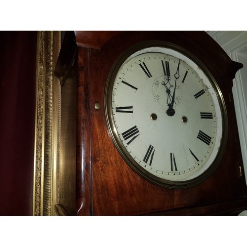 913 - William IV Figured Mahogany Grandfather Clock 6ft 8 Inches High with Weights and Keys Working Order