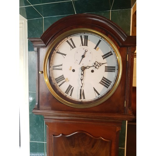 492 - William IV Figured Mahogany Grandfather Clock 6ft 2 Inches High with Weights and Keys Working Order