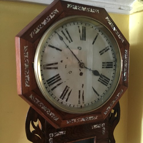 1386 - Early Victorian Figured Rosewood Wall Clock with Mother of Pearl Inlaid Decoration Approximately 2ft... 