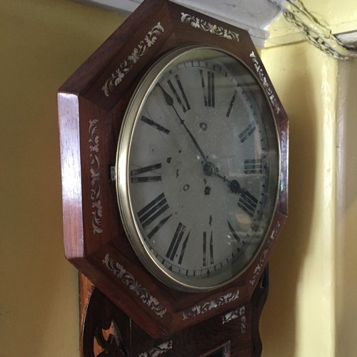 1386 - Early Victorian Figured Rosewood Wall Clock with Mother of Pearl Inlaid Decoration Approximately 2ft... 