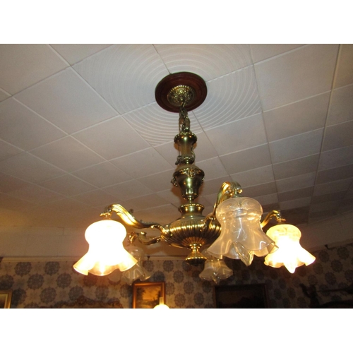 1933 - Cast Brass Chandelier Drawing Room Turned Form with Shades Electrified Working Order Approximately 3... 