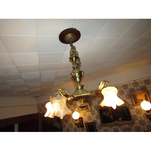 1933 - Cast Brass Chandelier Drawing Room Turned Form with Shades Electrified Working Order Approximately 3... 