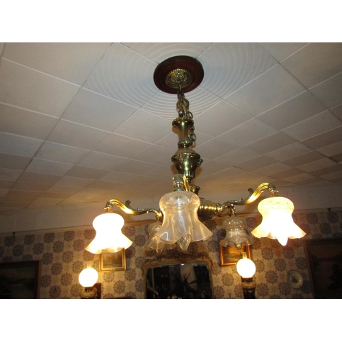 1933 - Cast Brass Chandelier Drawing Room Turned Form with Shades Electrified Working Order Approximately 3... 