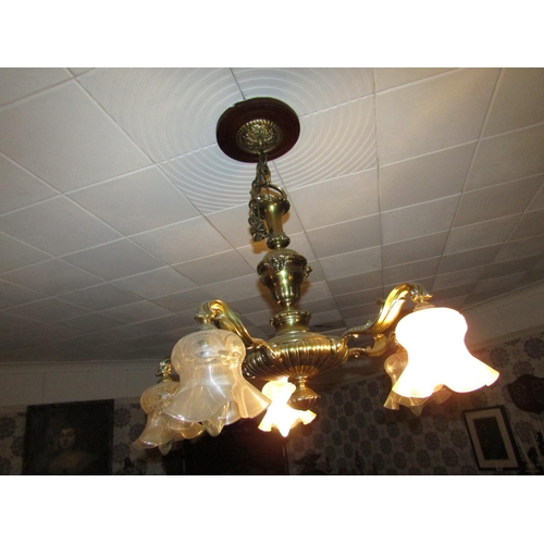 1933 - Cast Brass Chandelier Drawing Room Turned Form with Shades Electrified Working Order Approximately 3... 