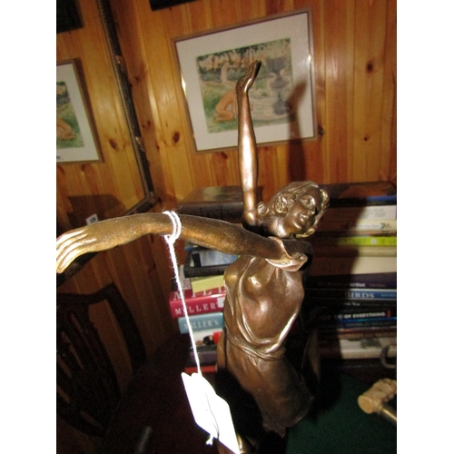 1935 - Bronze Sculpture Art Deco Dancer On Marble Base Approximately 24 Inches High