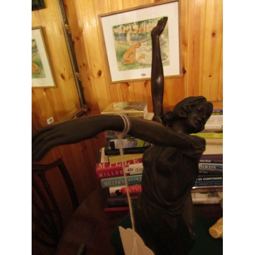 1935 - Bronze Sculpture Art Deco Dancer On Marble Base Approximately 24 Inches High