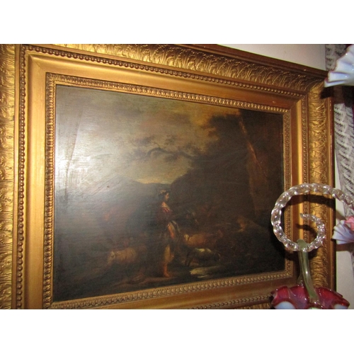 1941 - Old Master School Girl with Flock by Waterfall Oil on Board Contained within Gilded Frame Approximat... 