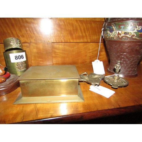 1926 - Brass Desk Box and Two Cast Brass Figures