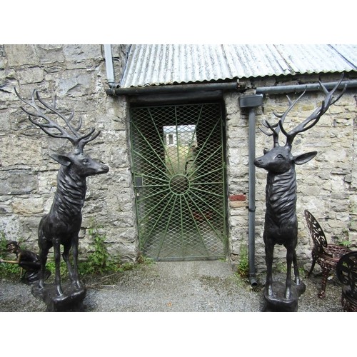 305U - Imposing Pair of Bronze Sculptures Stags Life Size Each Approximately 6ft 4 Inches High