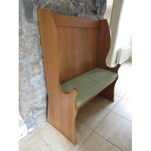 105 - Pine Panelled High Back Hall Bench with Seat Cushion Approximately 4ft Wide x 5ft High