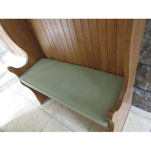 105 - Pine Panelled High Back Hall Bench with Seat Cushion Approximately 4ft Wide x 5ft High