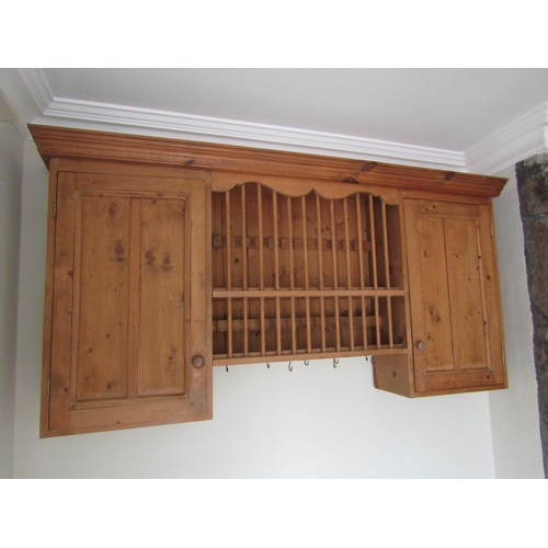 108 - Pine Hanging Press with Twin Cupboard Doors and Central Plate Rack Approximately 4ft 6 Inches Wide x... 