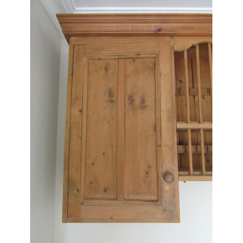 108 - Pine Hanging Press with Twin Cupboard Doors and Central Plate Rack Approximately 4ft 6 Inches Wide x... 