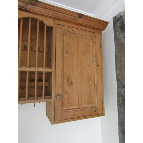 108 - Pine Hanging Press with Twin Cupboard Doors and Central Plate Rack Approximately 4ft 6 Inches Wide x... 