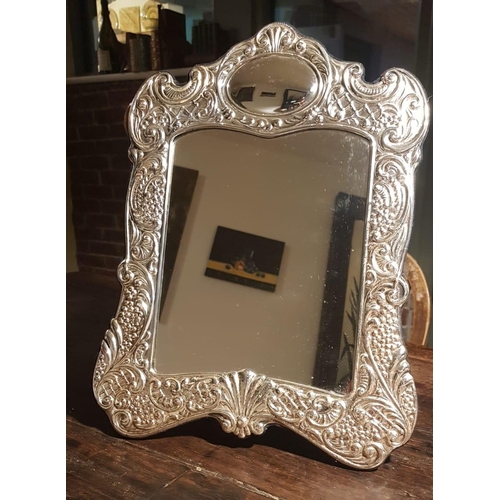 112 - Large Silver Mounted Table Top Mirror of Rococo Form Approximately 14 Inches High Hallmarked