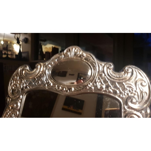 112 - Large Silver Mounted Table Top Mirror of Rococo Form Approximately 14 Inches High Hallmarked