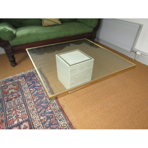 126 - Vintage Italian Plate Glass Brassbound Square Form Coffee Table of Good Design Approximately 4ft Squ... 