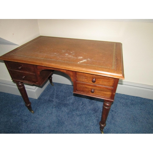 133 - William IV Writing Desk with Inset Leather Top with Turned Supports Approximately 40 Inches Wide