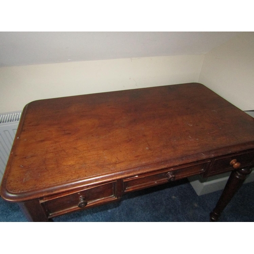 137 - William IV Three Drawer Side Table above Turned Supports Approximately 3ft Wide x 30 Inches High