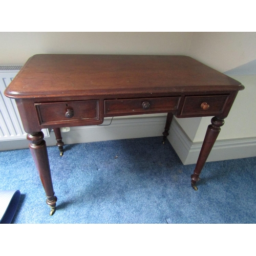 137 - William IV Three Drawer Side Table above Turned Supports Approximately 3ft Wide x 30 Inches High