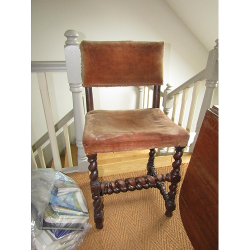 145 - Early Turned Mahogany Velvet Upholstered Court Seat