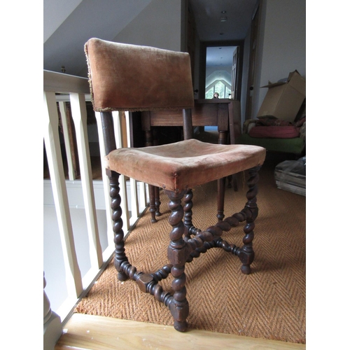 145 - Early Turned Mahogany Velvet Upholstered Court Seat