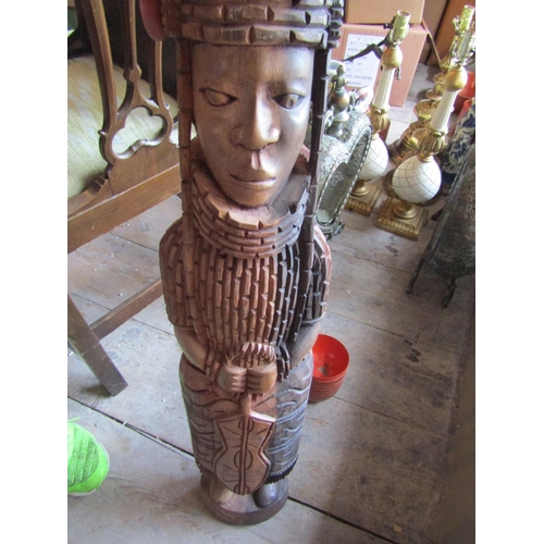 149 - Two Large Antique Carved Tribal Totems Tallest Approximately 3ft 6 Inches High Well Detailed