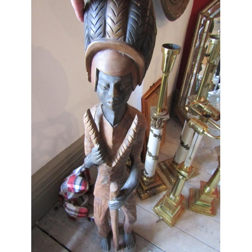 149 - Two Large Antique Carved Tribal Totems Tallest Approximately 3ft 6 Inches High Well Detailed