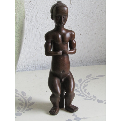 153 - Bronze Sculpture French Depicting Tribal Man Seated Approximately 10 Inches High