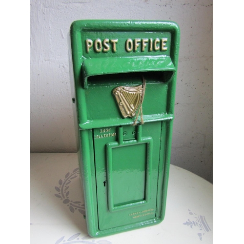 160 - Irish Post Office Cast Iron Post Box with Hibernian Harp and Original Key Attached Approximately 24 ... 