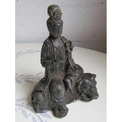 167 - Bronze Eastern Figure Seated Deity Well Chased and Detailed Signed to Base