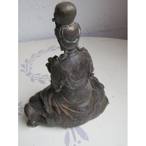 167 - Bronze Eastern Figure Seated Deity Well Chased and Detailed Signed to Base