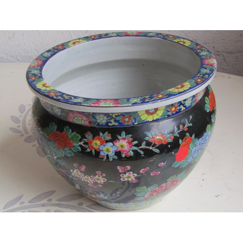 169 - Japanese Porcelain Jardinire Dark Ground with Floral Motifs Approximately 14 Inches Wide x 12 Inche... 