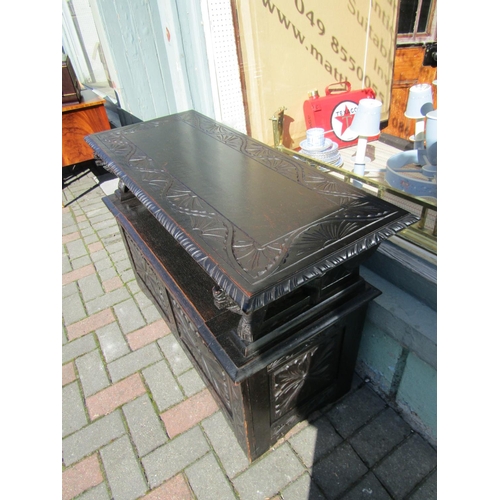 170 - Antique Monks Bench with Hinged Table Top and Hinged Seat Revealing Cupboard Beneath Well Carved App... 