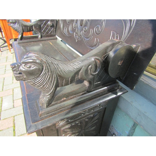 170 - Antique Monks Bench with Hinged Table Top and Hinged Seat Revealing Cupboard Beneath Well Carved App... 