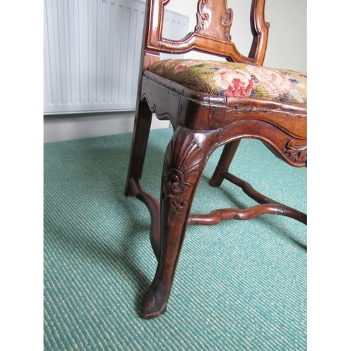 186 - William and Mary Walnut Side Chair with Needlepoint Upholstered Chair Seat above Well Carved and Sha... 