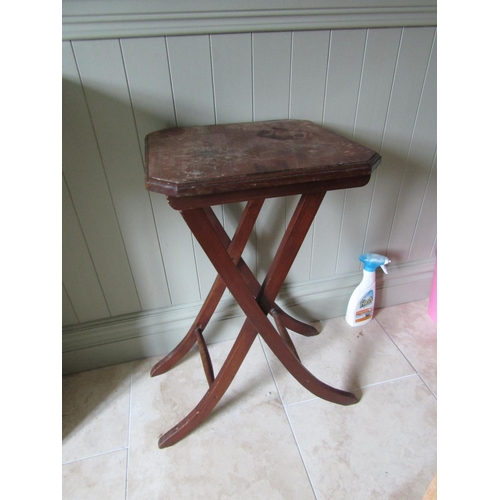 195 - Edwardian Mahogany Cricket Table Canted Corners above Folding Base Approximately 14 Inches Square x ... 