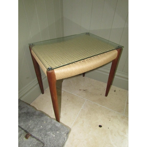 196 - Designer Rattan Glass Top Table of Modernist Form