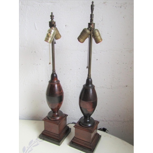 220 - Pair of Carved Table Lamps of Tapering Form Resting on Pedestal Bases Each Approximately 26 Inches H... 