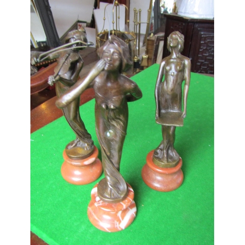 229 - Set of Three Bronze Sculptures Musical Figures Resting on Marble Bases Each Approximately 10 Inches ... 