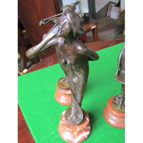 229 - Set of Three Bronze Sculptures Musical Figures Resting on Marble Bases Each Approximately 10 Inches ... 