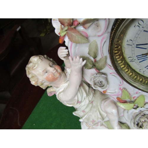 232 - Porcelain Clock with Figural Decoration Ormolu  Bound Dial Roman Numeral Decorated Approximately 14 ... 