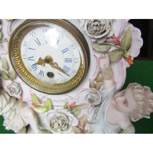 232 - Porcelain Clock with Figural Decoration Ormolu  Bound Dial Roman Numeral Decorated Approximately 14 ... 