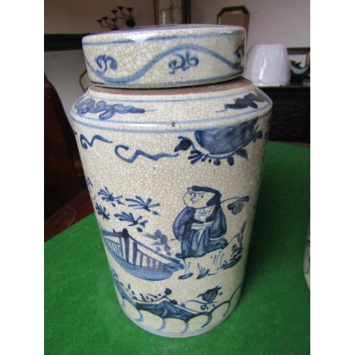 239 - Pair of Porcelain Ginger Jars with Original Covers Each Approximately 10 Inches High