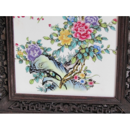 240 - Large Fine Porcelain Wall Hanging Hardwood Framed Signed with Characters Upper Right Approximately 2... 