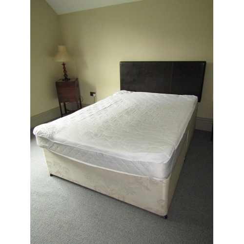 242 - 5ft Double Bed with Leather Upholstered Bedhead Mattress and Base Complete