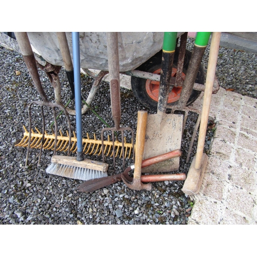 261 - Collection of Various Spray Cans, Garden Implements and Wheel Barrow