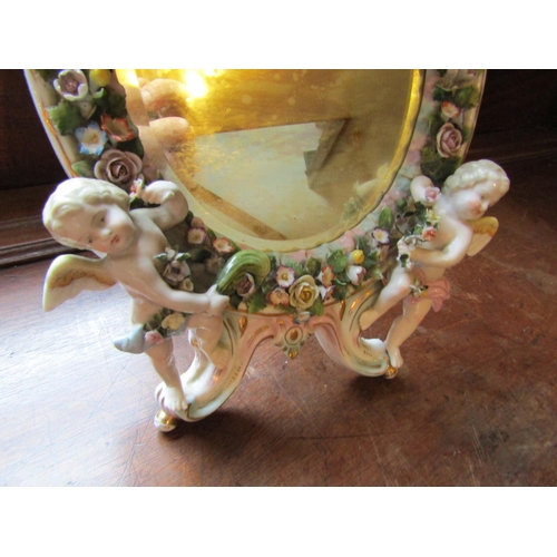 267 - Victorian Porcelain Table Mirror Oval Form with Cupid Decoration Approximately 11 Inches High